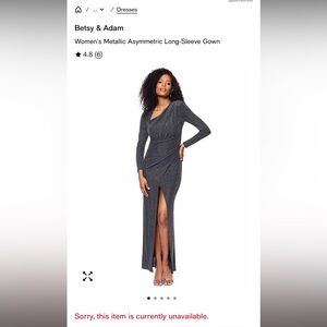 Betsy & Adam Women's Metallic Asymmetric Long-Sleeve Gown Size 6